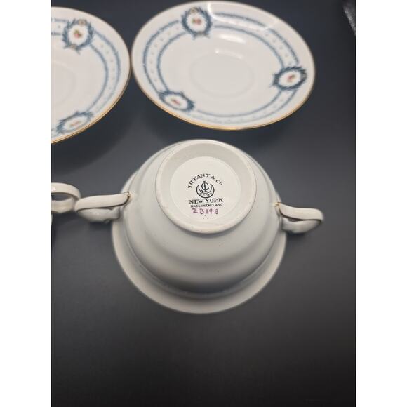 Tiffany & Co JC & Sons Navy Floral Flowers Tea Cup & Saucer England Numbered Set - Picture 5 of 7